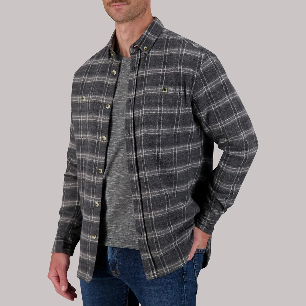 Report Collection Charcoal Grey Plaid Recycled Flannel Overshirt/0721